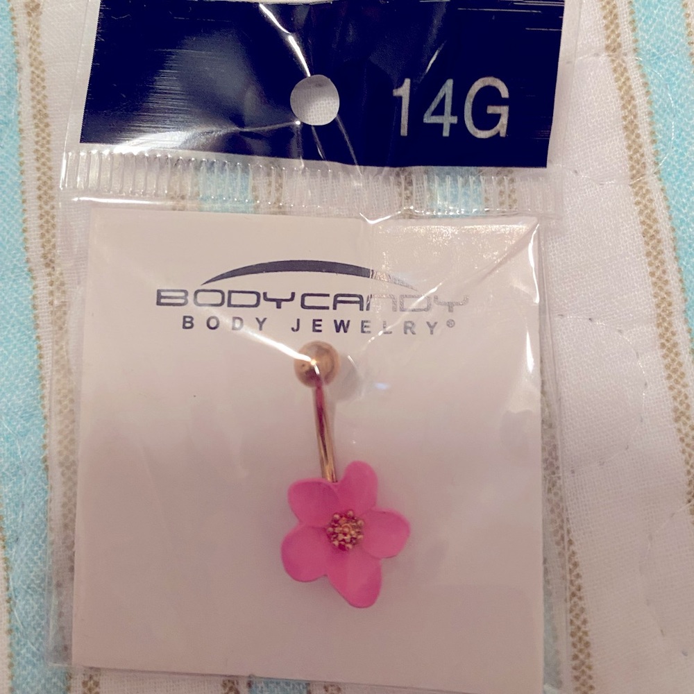 Body Candy 14G pink flower 🌸 belly button ring